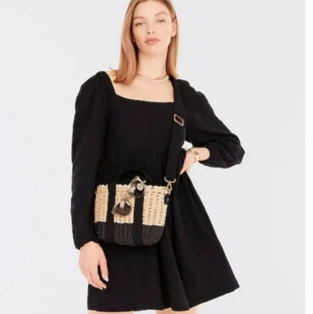 J Crew squareneck soft gauze cotton black dress long tall